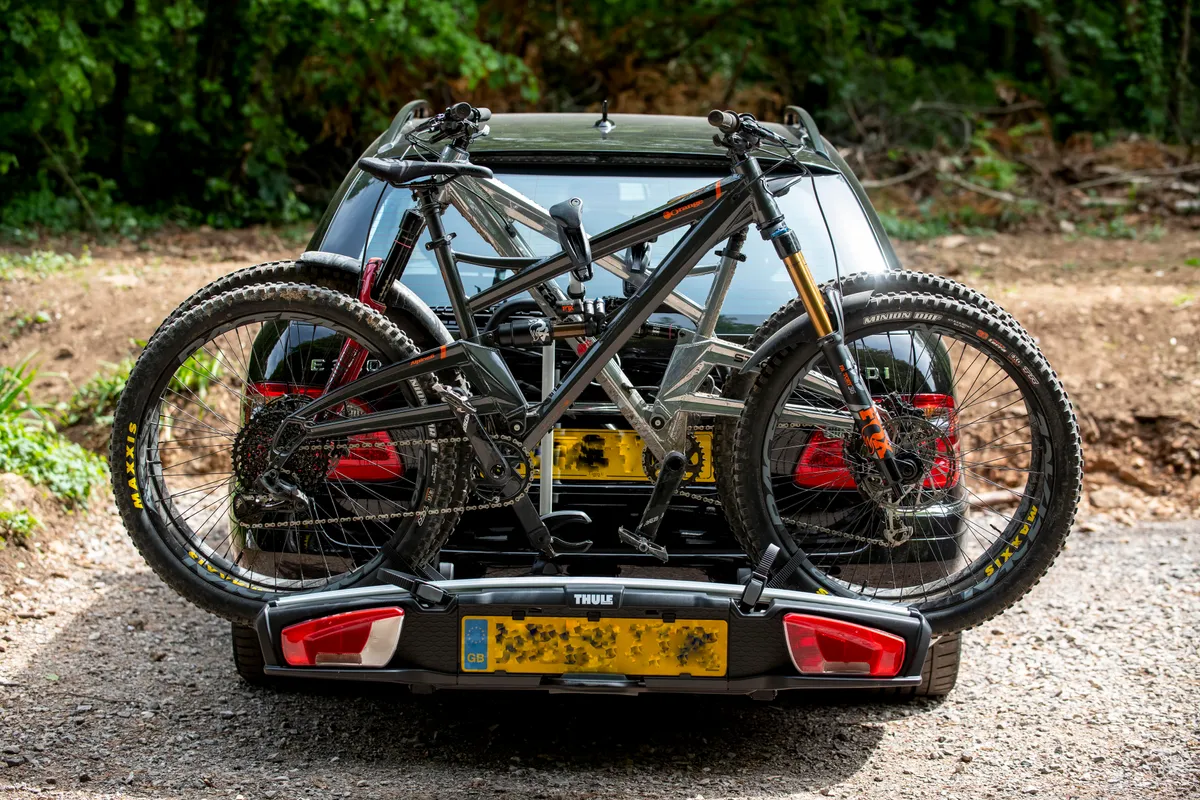 Thule VeloSpace XT3 bike rack with two bikes loaded