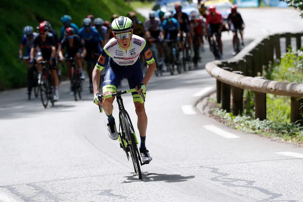 LE SAPPEY-EN-CHARTREUSE, FRANCE - JUNE 04: Louis Meintjes of South Africa and Team Intermarché - Wanty - Gobert Matériaux attack on breakaway during the 73rd Critérium du Dauphiné 2021, Stage 6 a 167,2km stage from Loriol-sur-Drome to Le Sappey-en-Chartreuse 1003m / #UCIworldtour / #Dauphiné / @dauphine / on June 04, 2021 in Le Sappey-en-Chartreuse, France. (Photo by Bas Czerwinski/Getty Images)