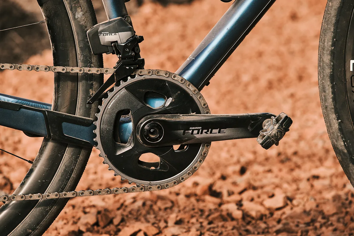 The Liv Devote Advanced Pro women's gravel bike uses a SRAM eTap AXS Wide groupset