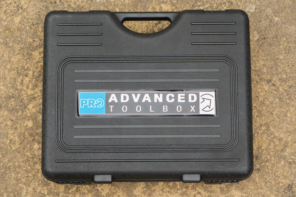 The box of the PRO bike tools Advanced Toolbox has a high-quality feel