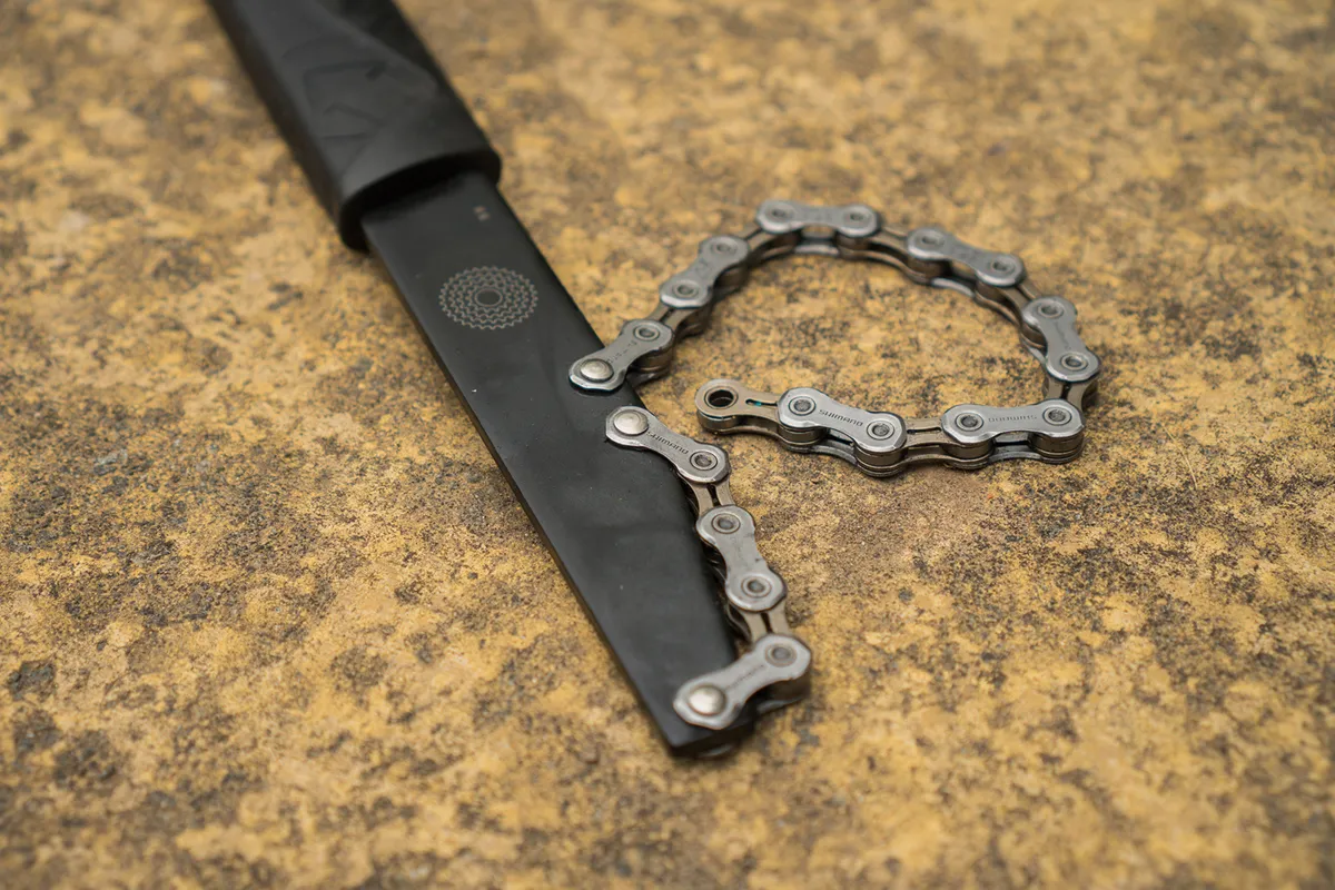 The PRO bike tools Advanced Toolbox includes a chain whip
