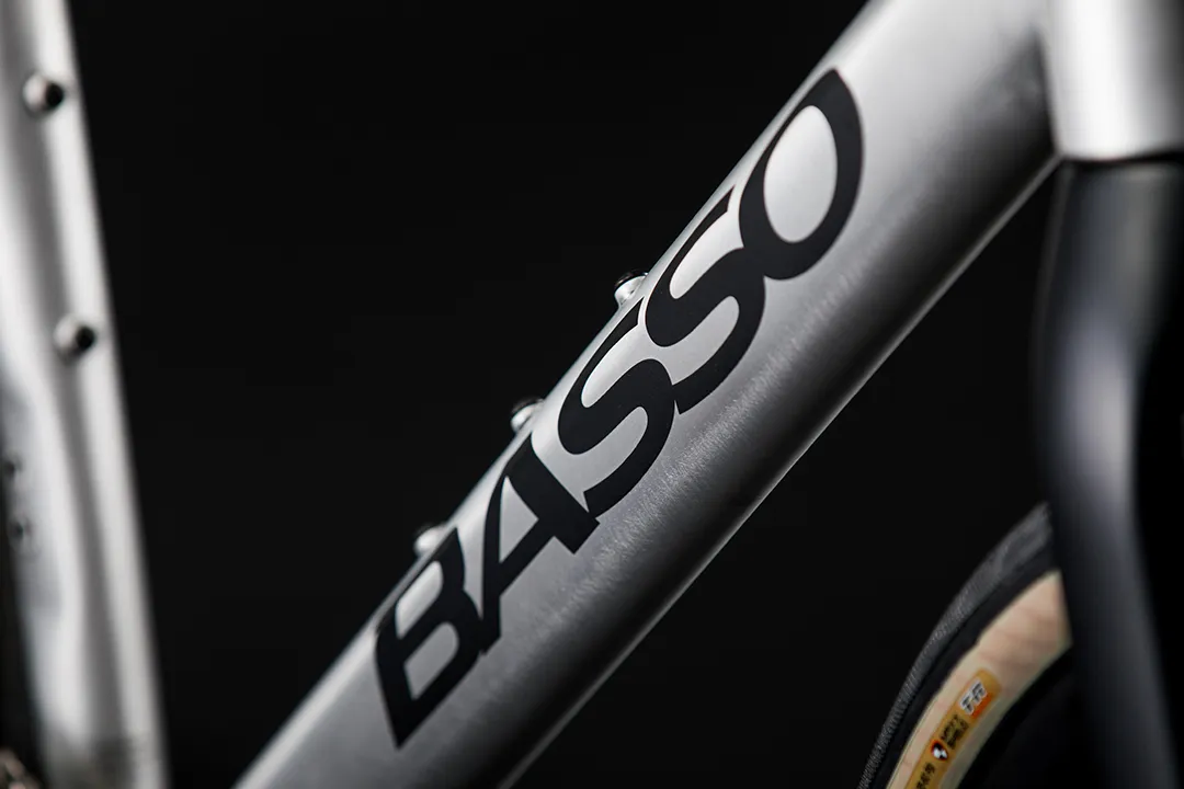 Raw aluminium finish and Basso decal on down tube