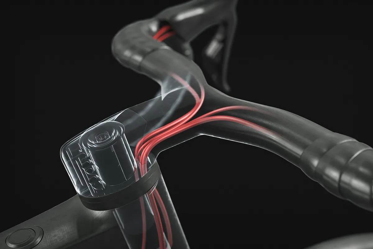 Cable are internally housed in the handlebar/stam and head tube on the Scott Addict eRide
