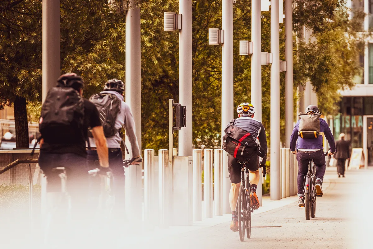 Group of cyclists commuting to work
