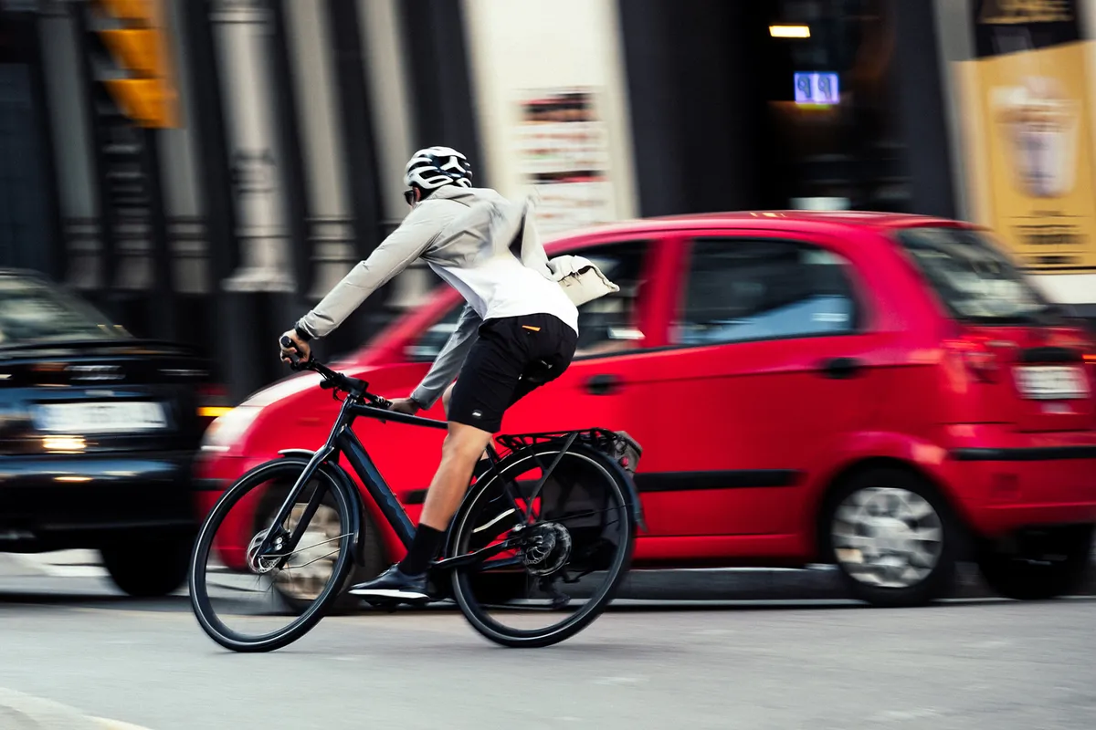 Cyclist commuting on a Orbea Vibe eBike
