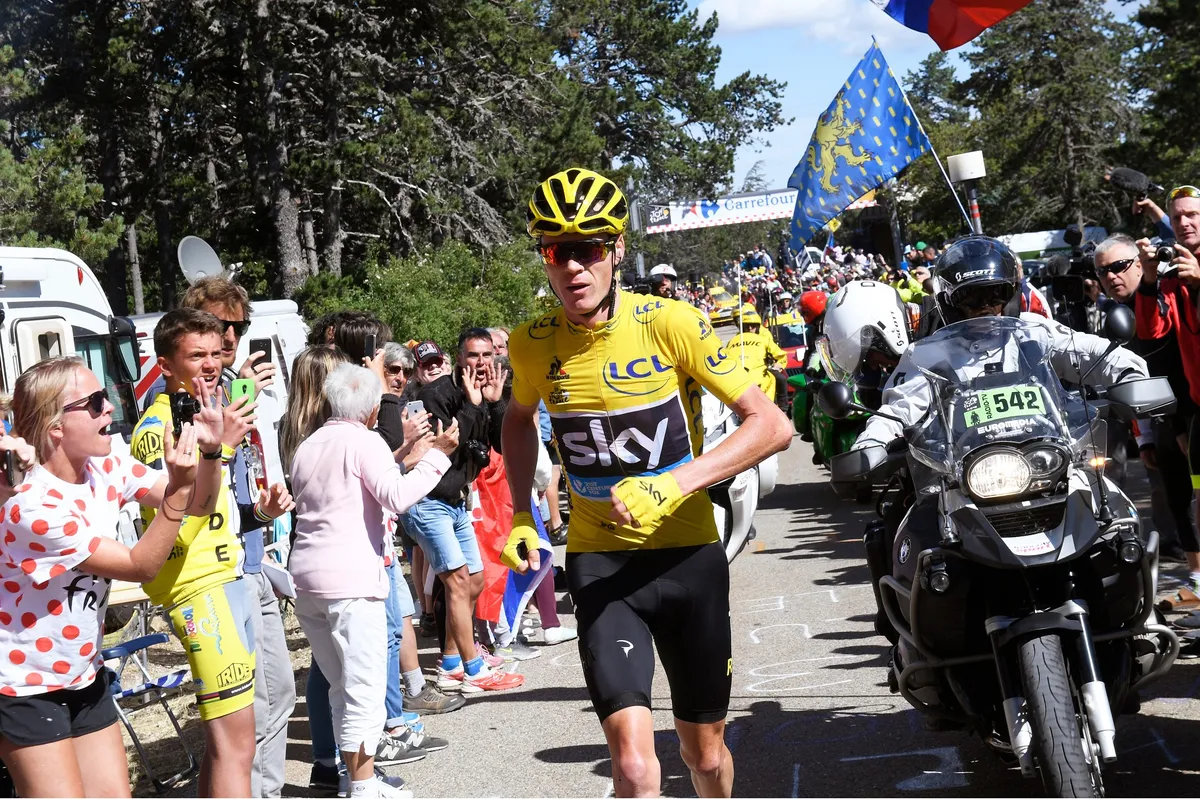 Chris Froome running up Mont Ventoux