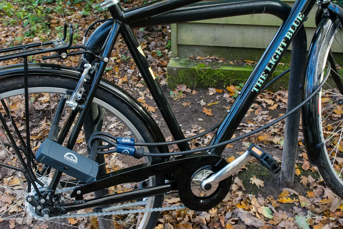 Bike locked with a Squire D-lock and cable lock