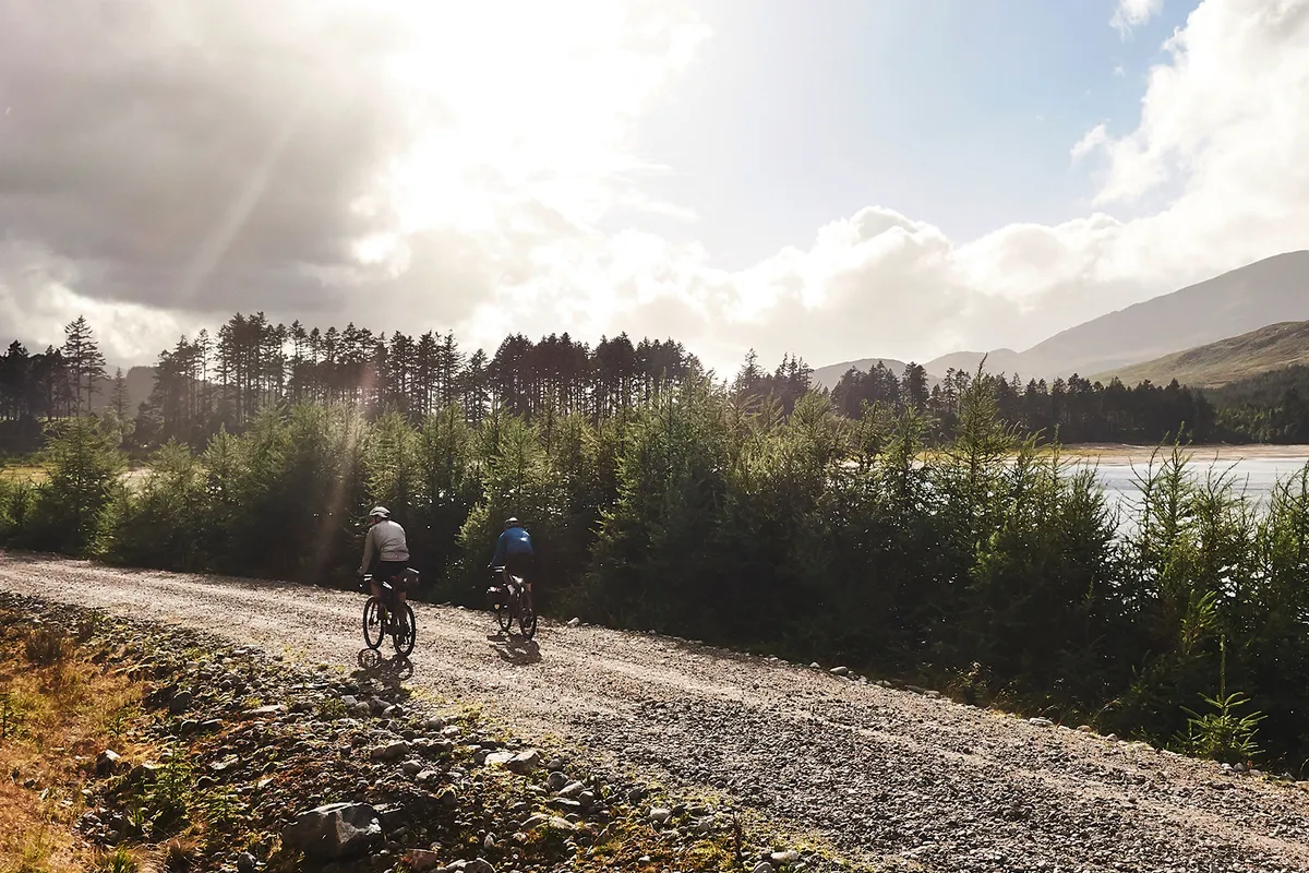 Two cyclists bikepacking through the highlands of Scotland