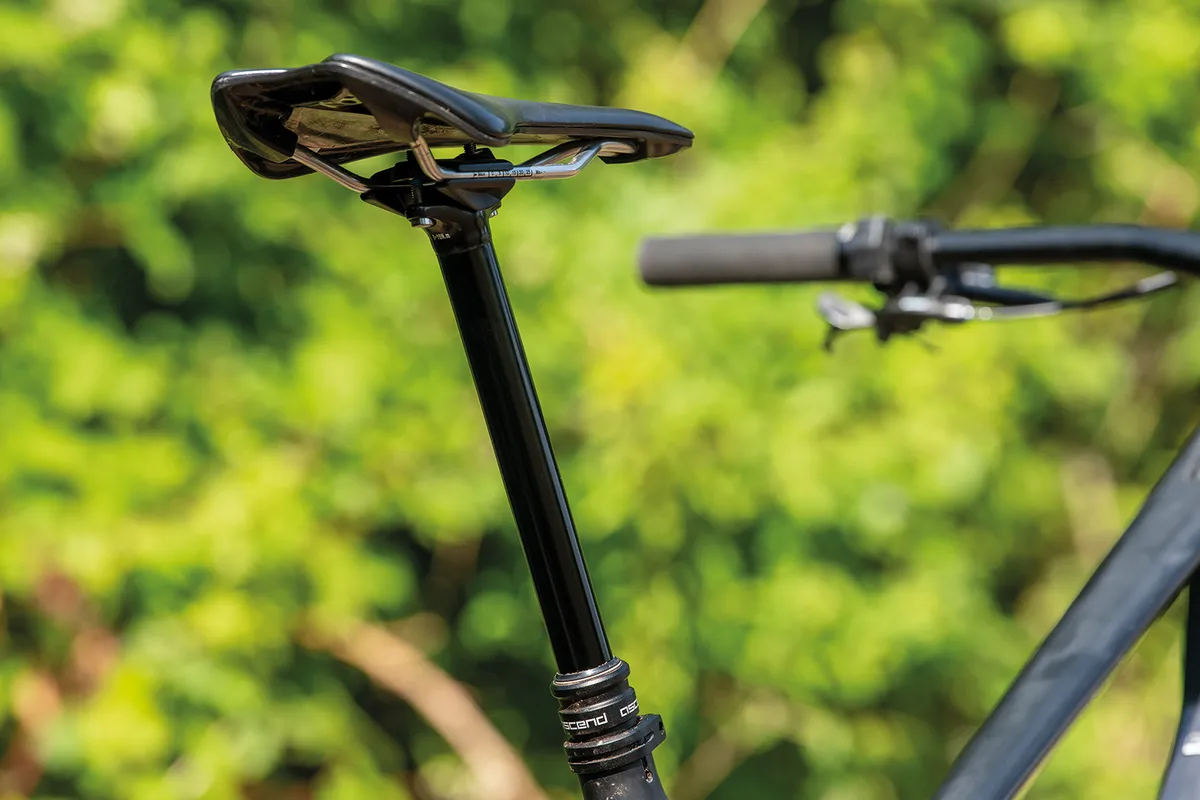 Brand-X Ascend XL dropper seatpost in position on mountain bike
