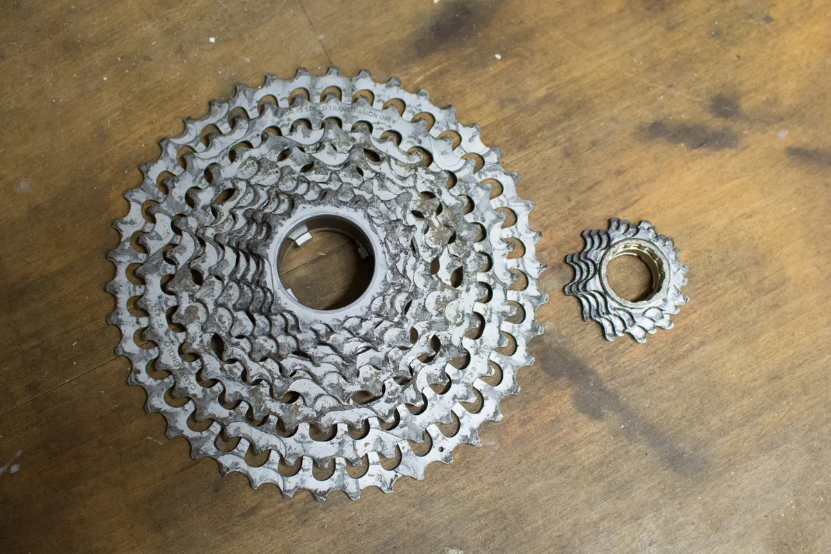 Cassette on bench with first four sprockets separate