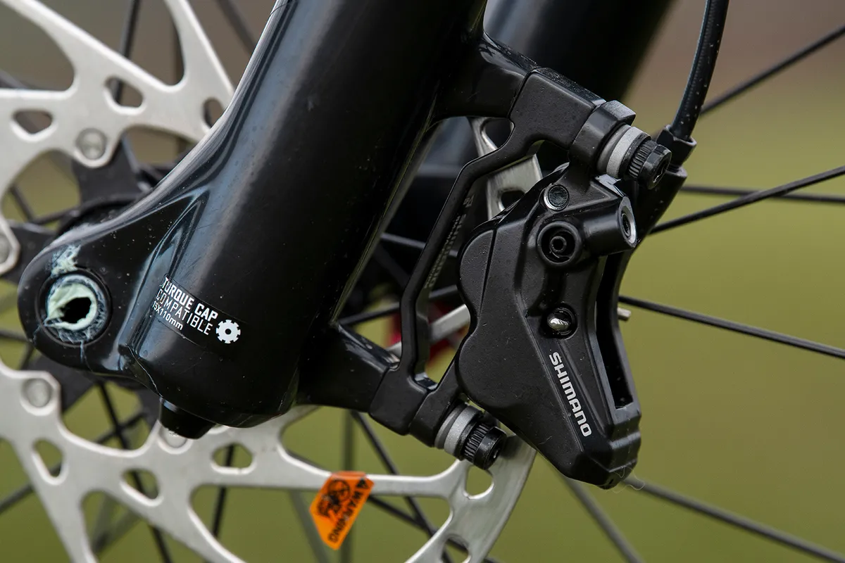 Shimano 4-piston disc brakes on the Marin Alpine Trail full suspension mountain bike