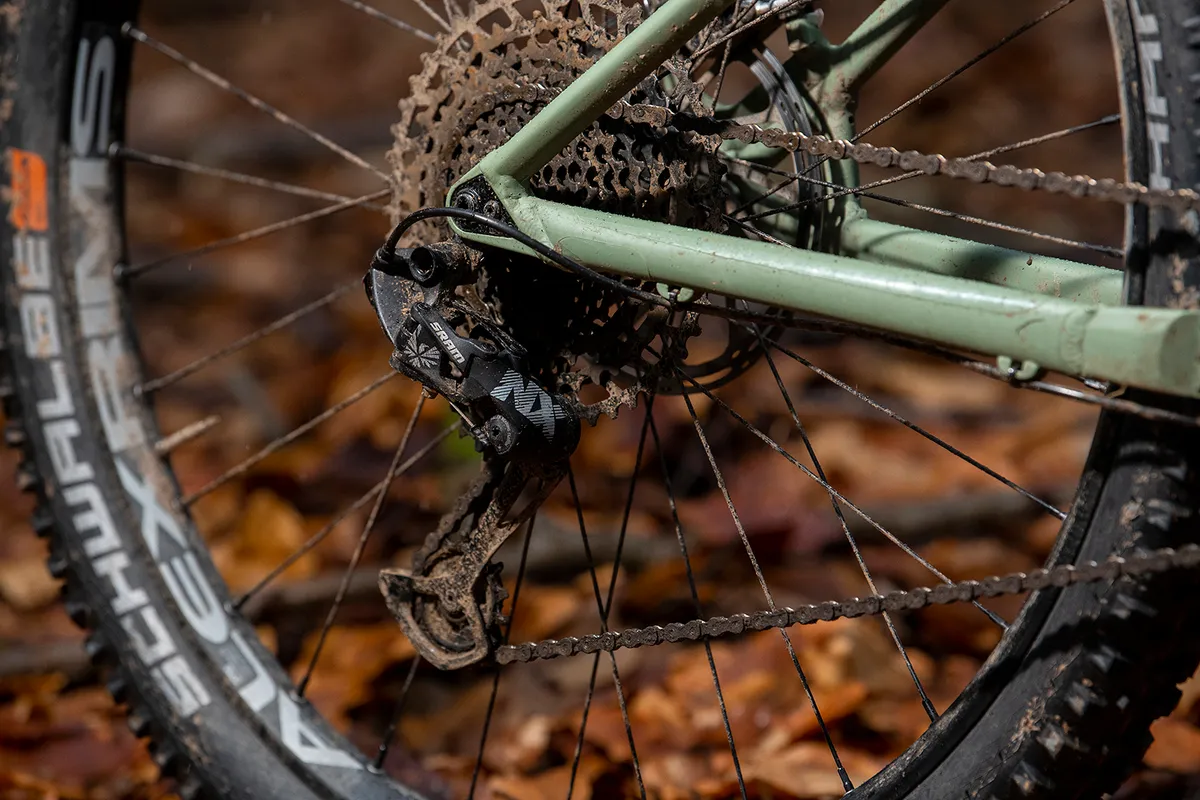 The Canyon Stoic 4 hardtail mountain bike is equipped with a SRAM drivetrain