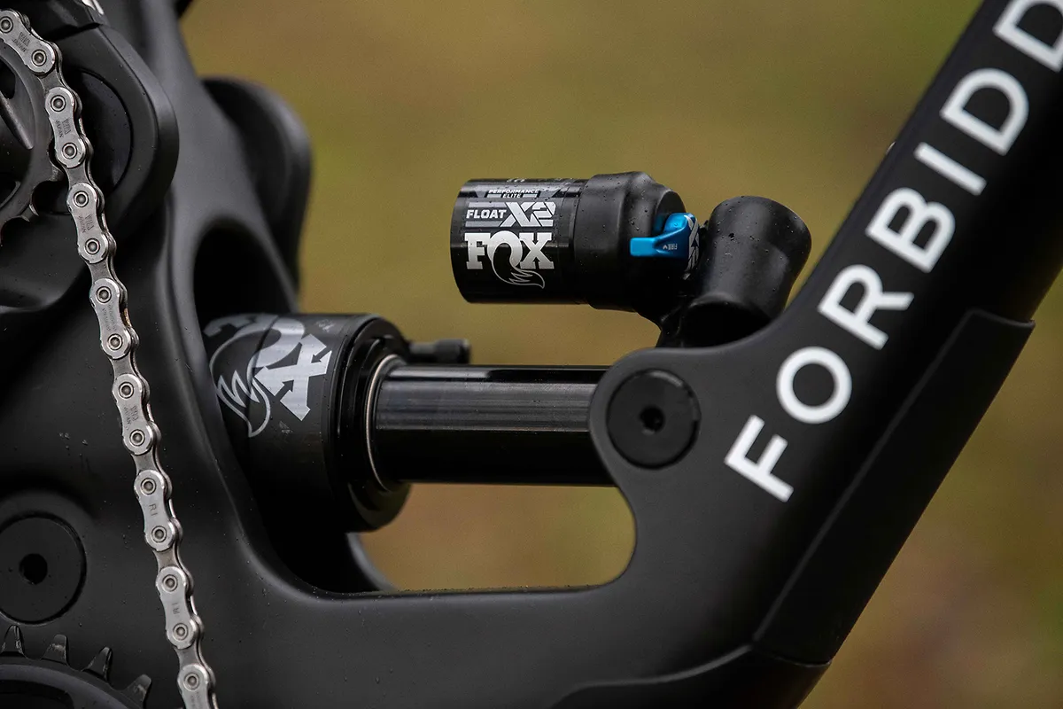 Fox Float X2 Performance Elite rear shock on the Forbidden Dreadnought XT full-suspension mountain bike