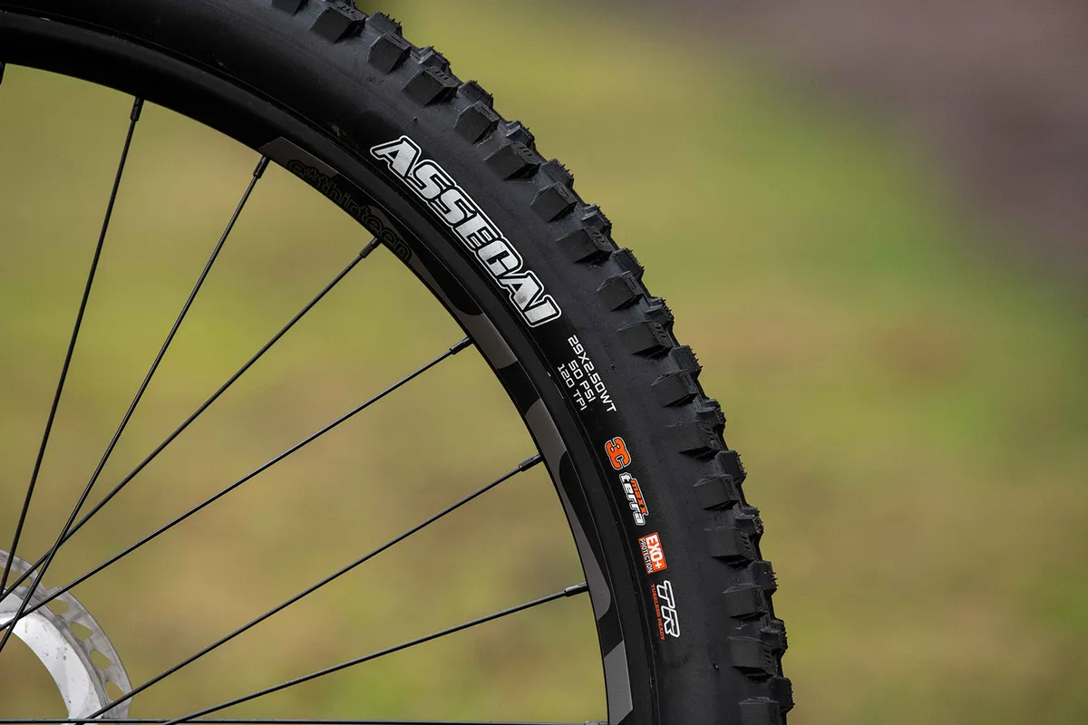 The Forbidden Dreadnought XT full-suspension mountain bike comes with Maxxis tyres