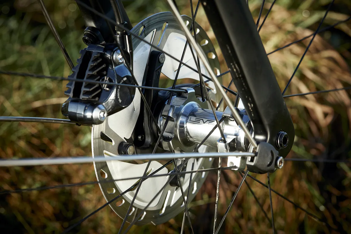 The Ribble Endurance Ti road bike is equipped with Shimano Ultegra hydraulic disc brakes