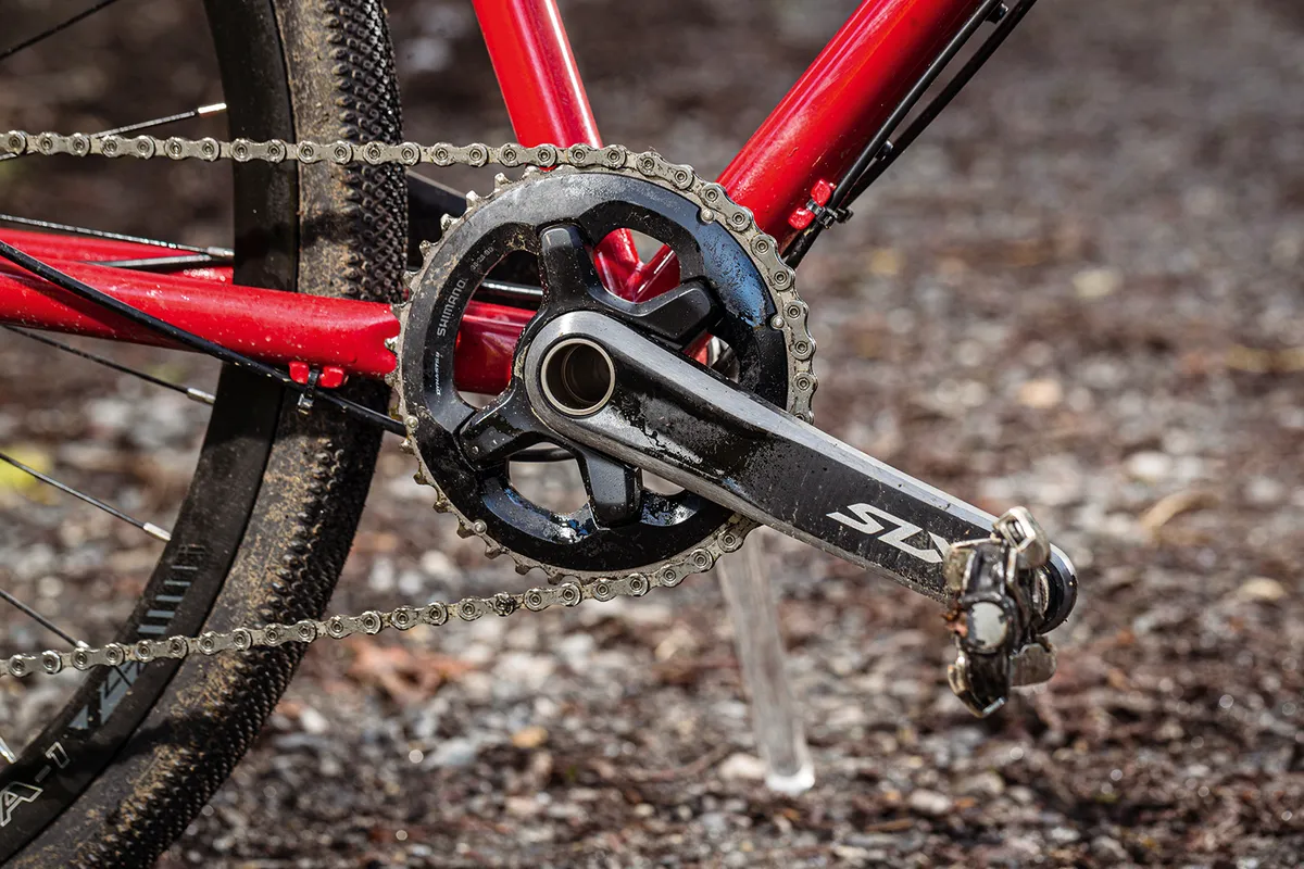 The Bivibikes Graveller gravel bike is equipped with a SLX chainset