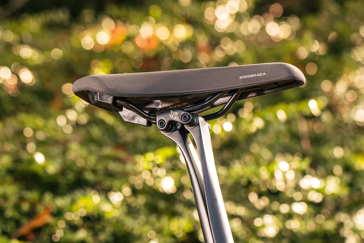 Fizik Essenza saddle sitting on Canyon’s clever leaf-spring seatpost