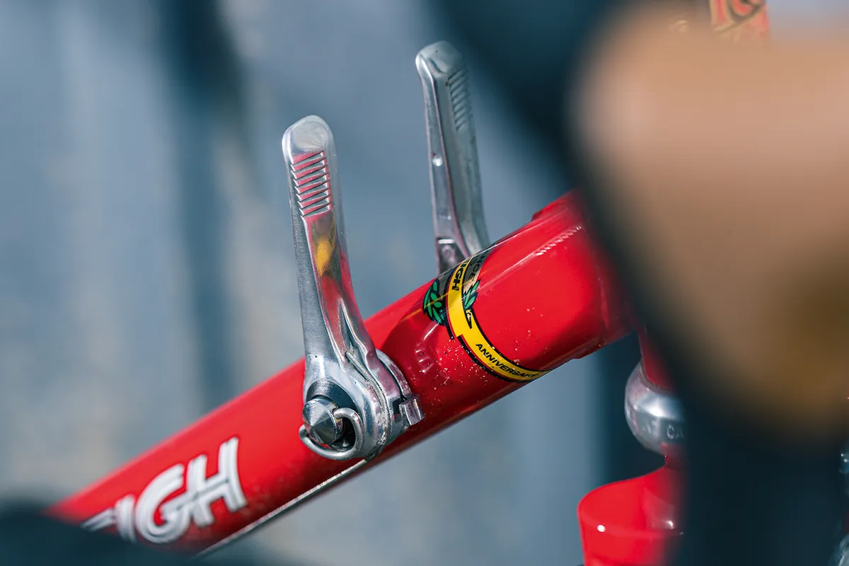 The shifters on the Raleigh TI 40th Anniversary edition are on the down-tube