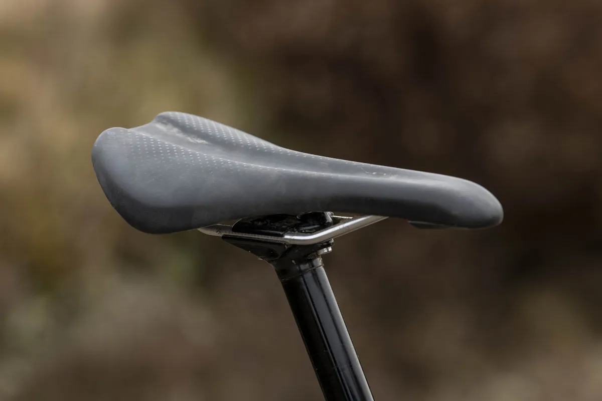 The Trek Slash 8 full sus mountain bike is equipped with a Bontrager Arvada saddle