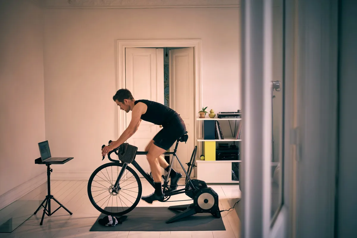 Cyclist on turbo trainer