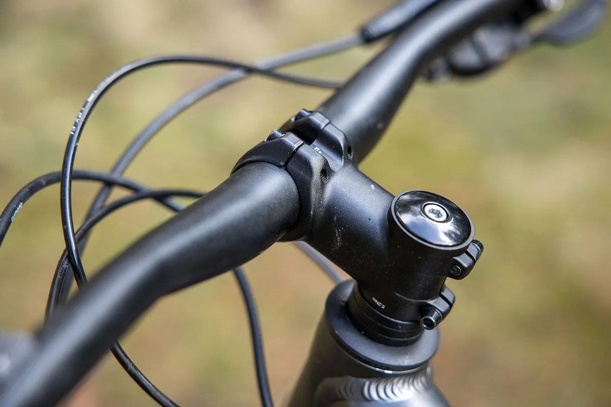 The Specialized Rockhopper Comp hardtail mountain bike has its own brand stem