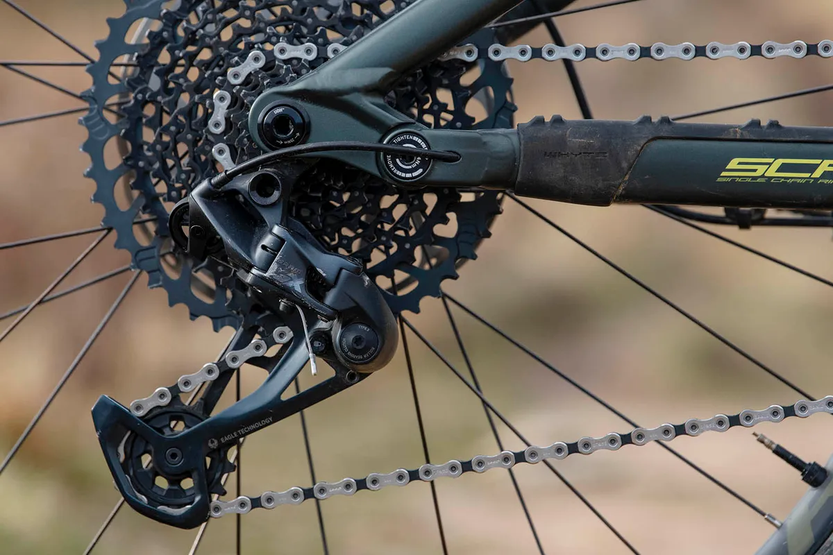 A full SRAM GX Eagle 12-speed transmission on the Whyte G-180 RS 29 V1
