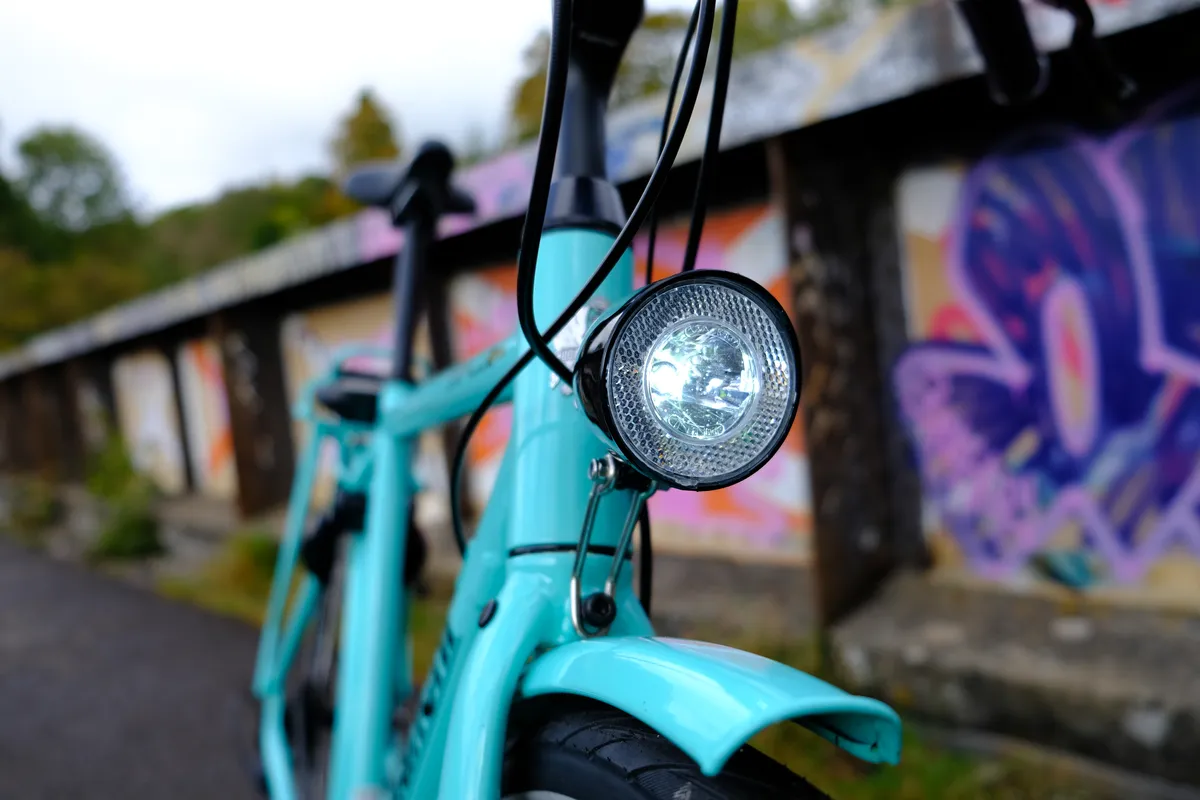 Integrated front light on the Bianchi E-Spillo Luxury eBike