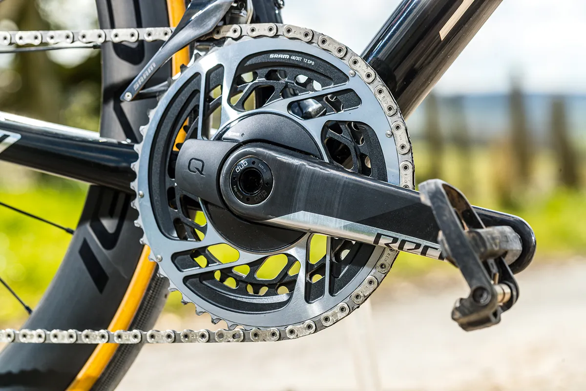SRAM Red AXS Power Meter cranks on the Specialized S-Works Tarmac SL7 Red eTap ASX road bike