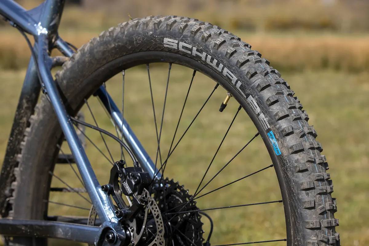 Schwalbe Nobby Nic tyre on the rear of the Vitus Sentier 27 hardtail mountain bike