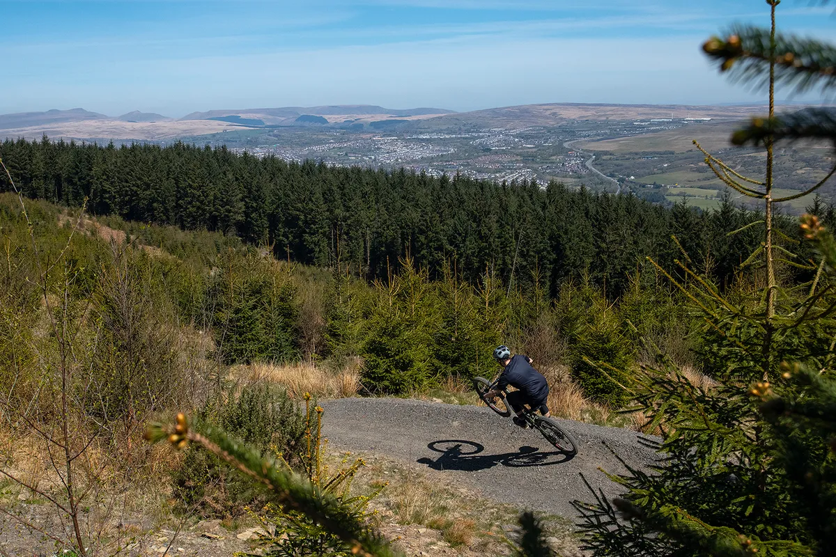 Cyclist riding the trails in BikePark Wales