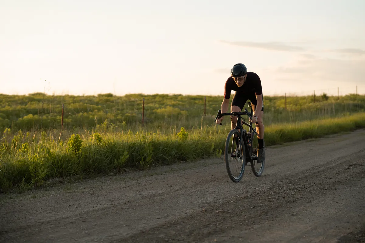 Cyclist riding gravel