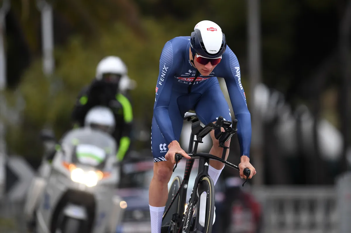 SAN BENEDETTO DEL TRONTO, ITALY - MARCH 16: Mathieu Van Der Poel of Netherlands and Team Alpecin-Fenix during the 56th Tirreno-Adriatico 2021, Stage 7 a 10,1km Individual Time Trial stage from San Benedetto del Tronto to San Benedetto del Tronto / ITT / #TirrenoAdriatico / on March 16, 2021 in San Benedetto del Tronto, Italy. (Photo by Tim de Waele/Getty Images)