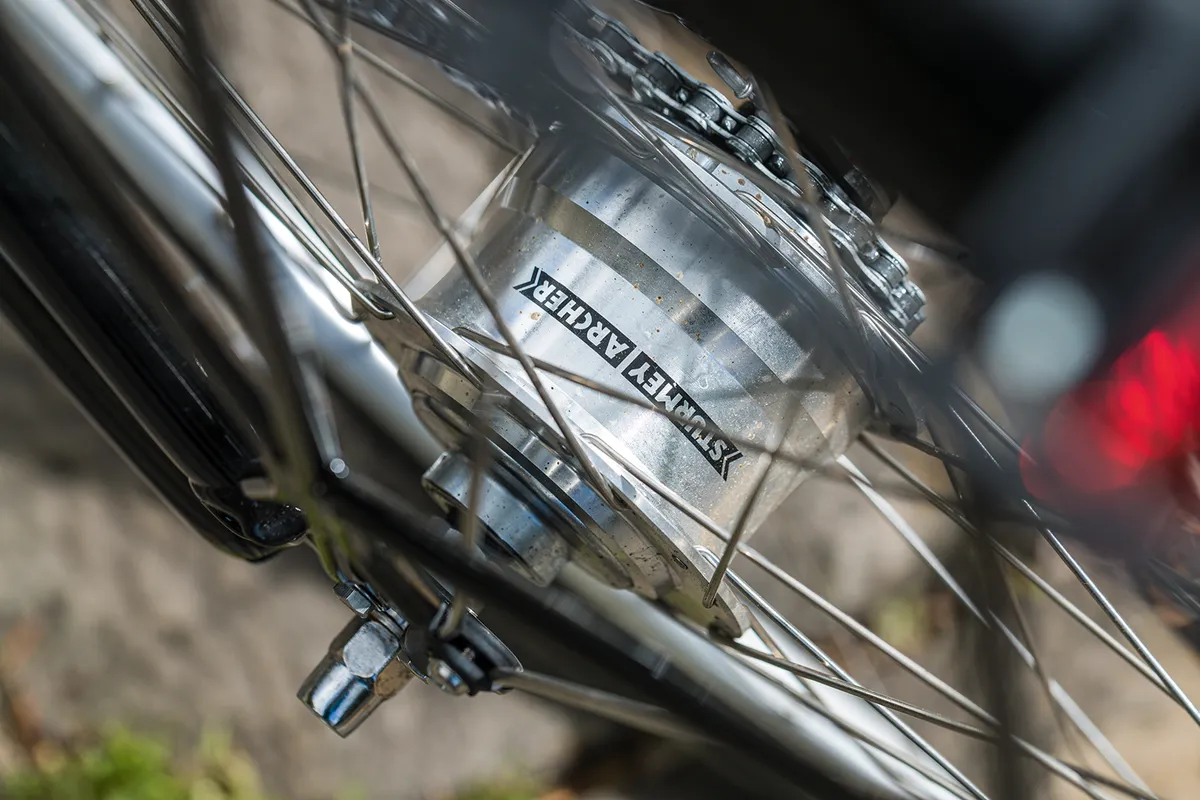 A hub gear from Sturmey-Archer on the The Light Blue Parkside commuter road bike