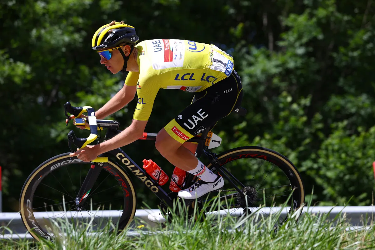 SAINT-LARY-SOULAN COL DU PORTET, FRANCE - JULY 14: Tadej Pogačar of Slovenia and UAE-Team Emirates Yellow Leader Jersey during the 108th Tour de France 2021, Stage 17 a 178,4km stage from Muret to Saint-Lary-Soulan Col du Portet 2215m / @LeTour / #TDF2021 / on July 14, 2021 in Saint-Lary-Soulan Col du Portet, France. (Photo by Tim de Waele/Getty Images)