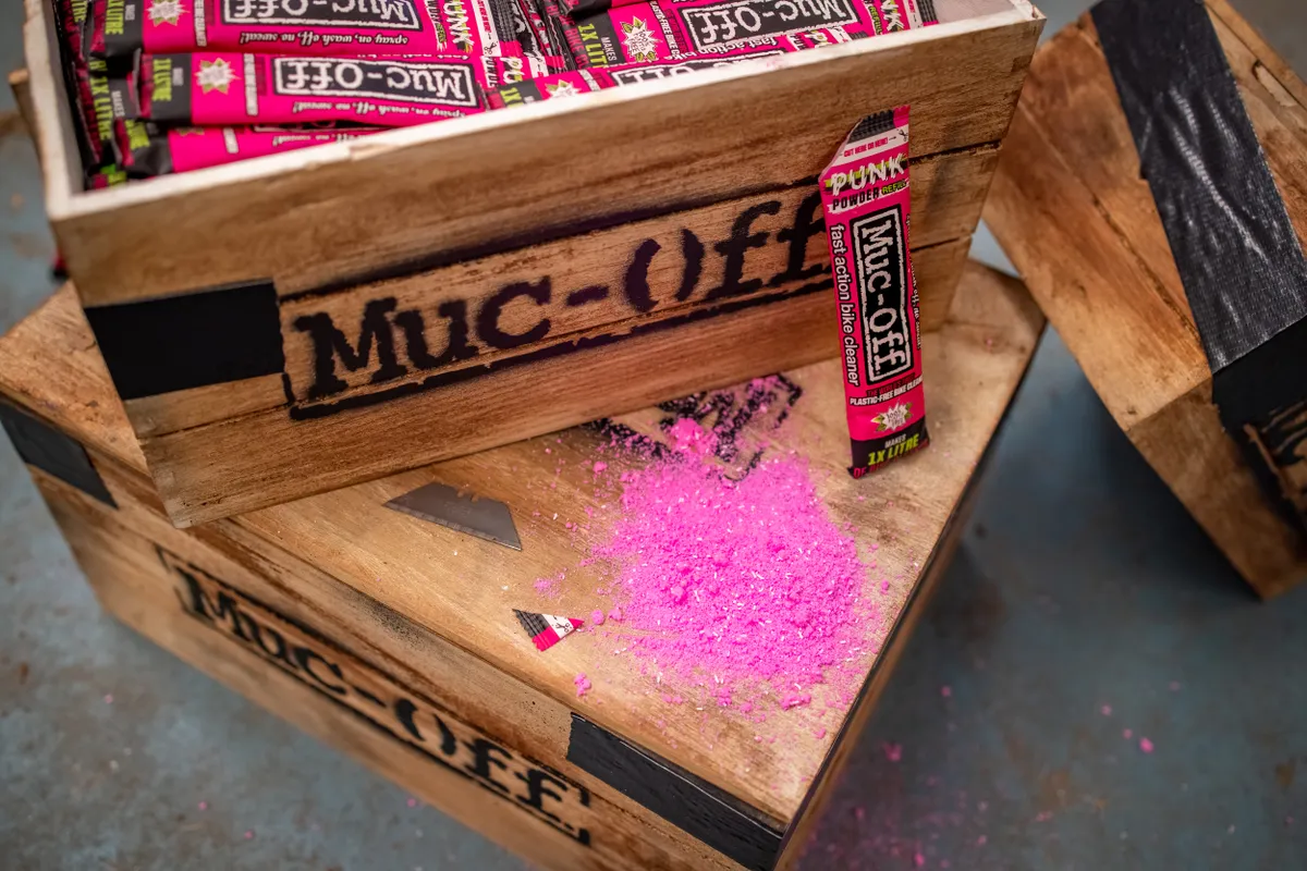Pink powder on a wooden crate