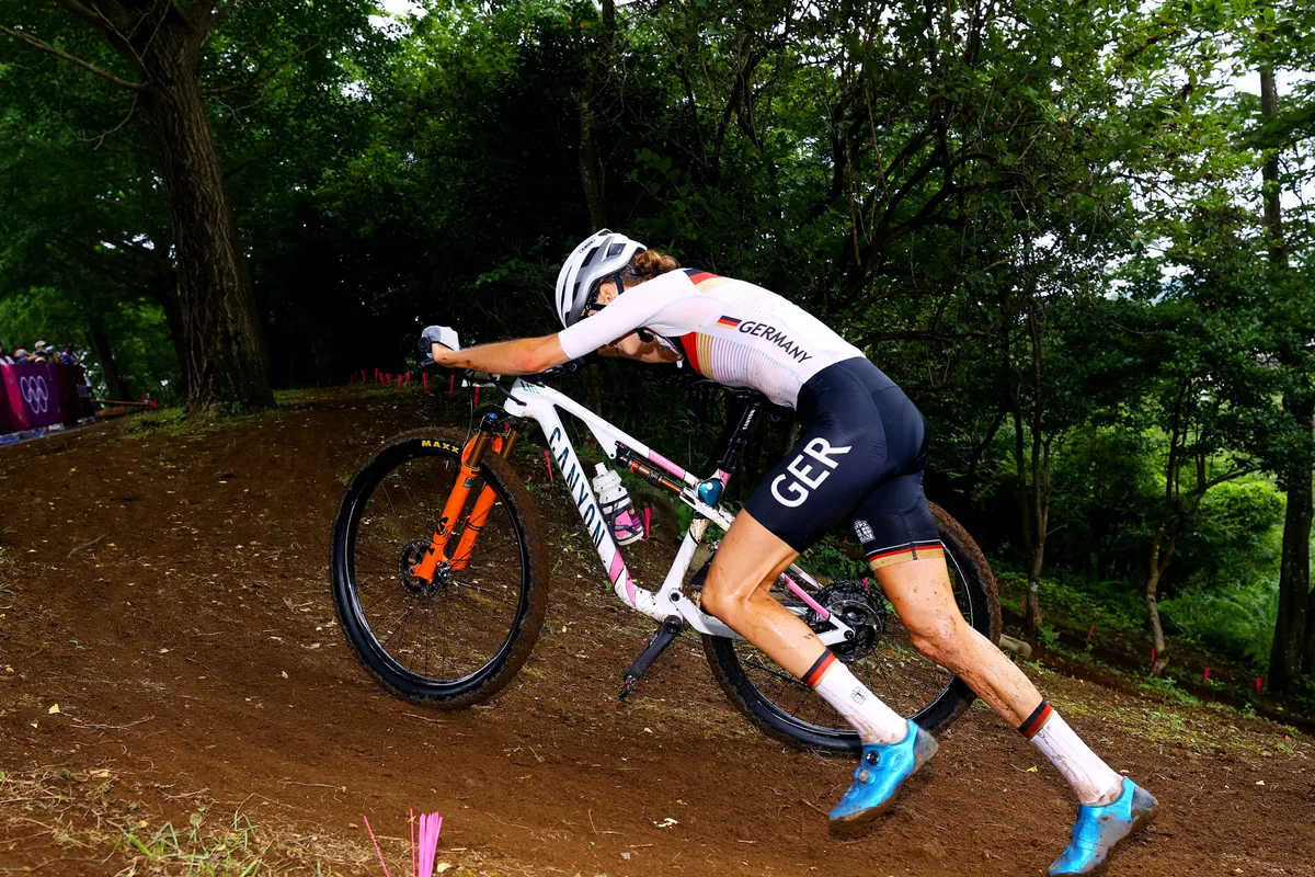 Ronja Eibl riding the women's XC race at the Tokyo 2020 Olympic Games