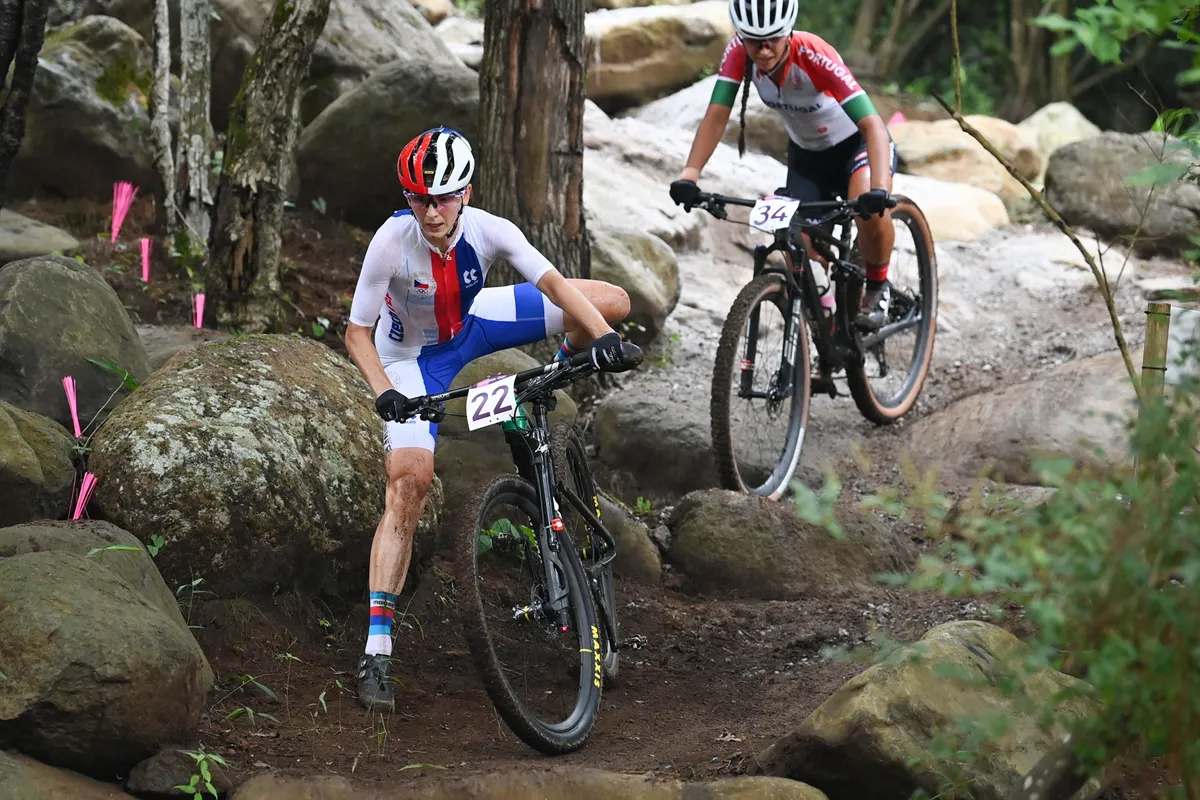 Jitka Cabelicka riding the women's XC race at the Tokyo 2020 Olympic Games