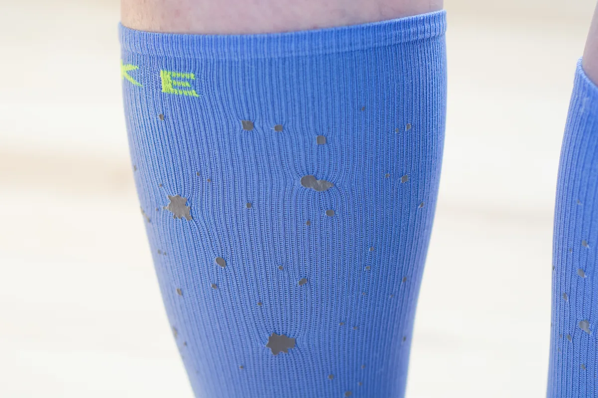 Reflective spatter pattern on socks 
