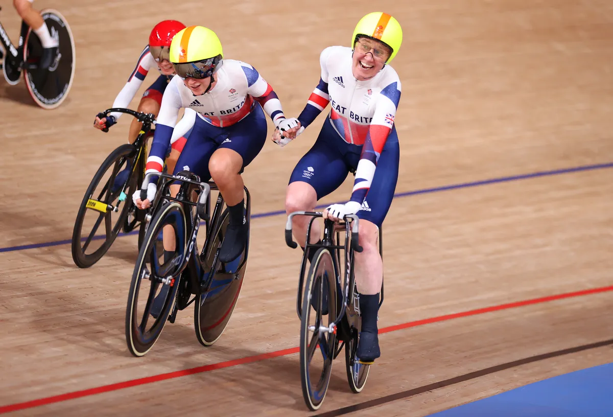 Laura Kenny and Katie Archibald of Team Great Britain
