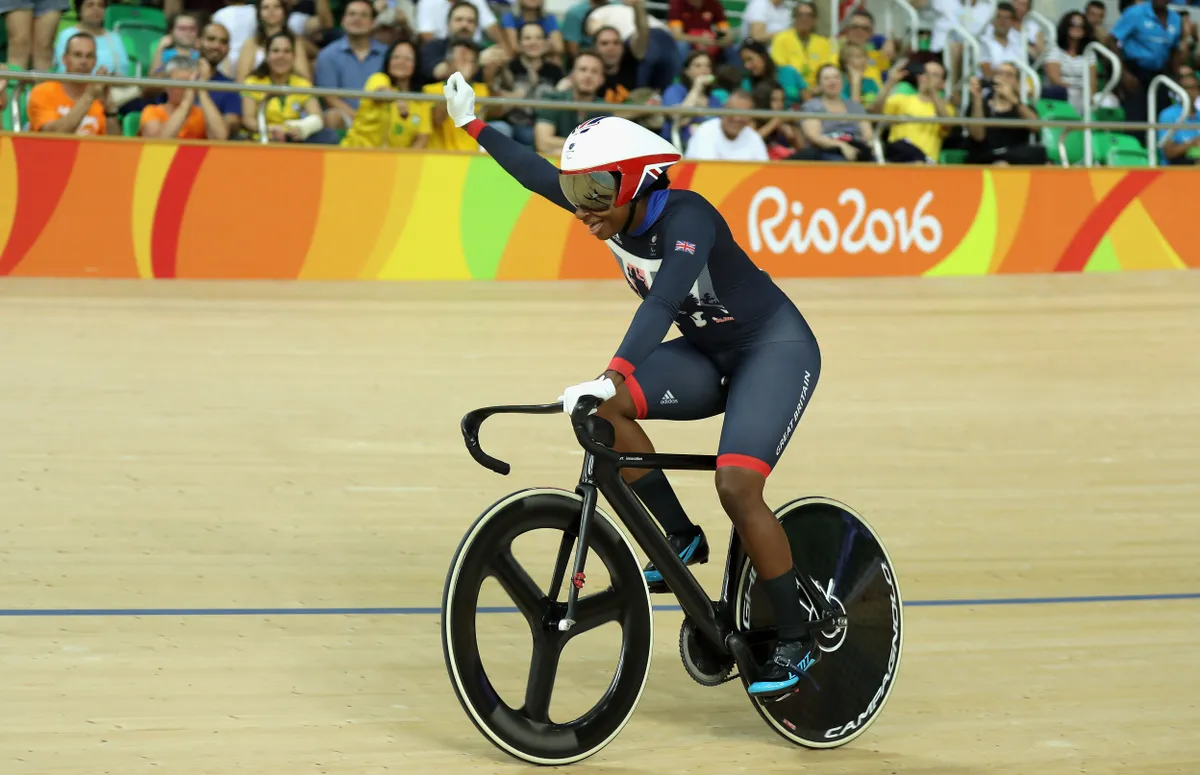 Kadeena Cox celebrating her win in the C4-5 500m Time Trial at the 2016 Rio Paralympics