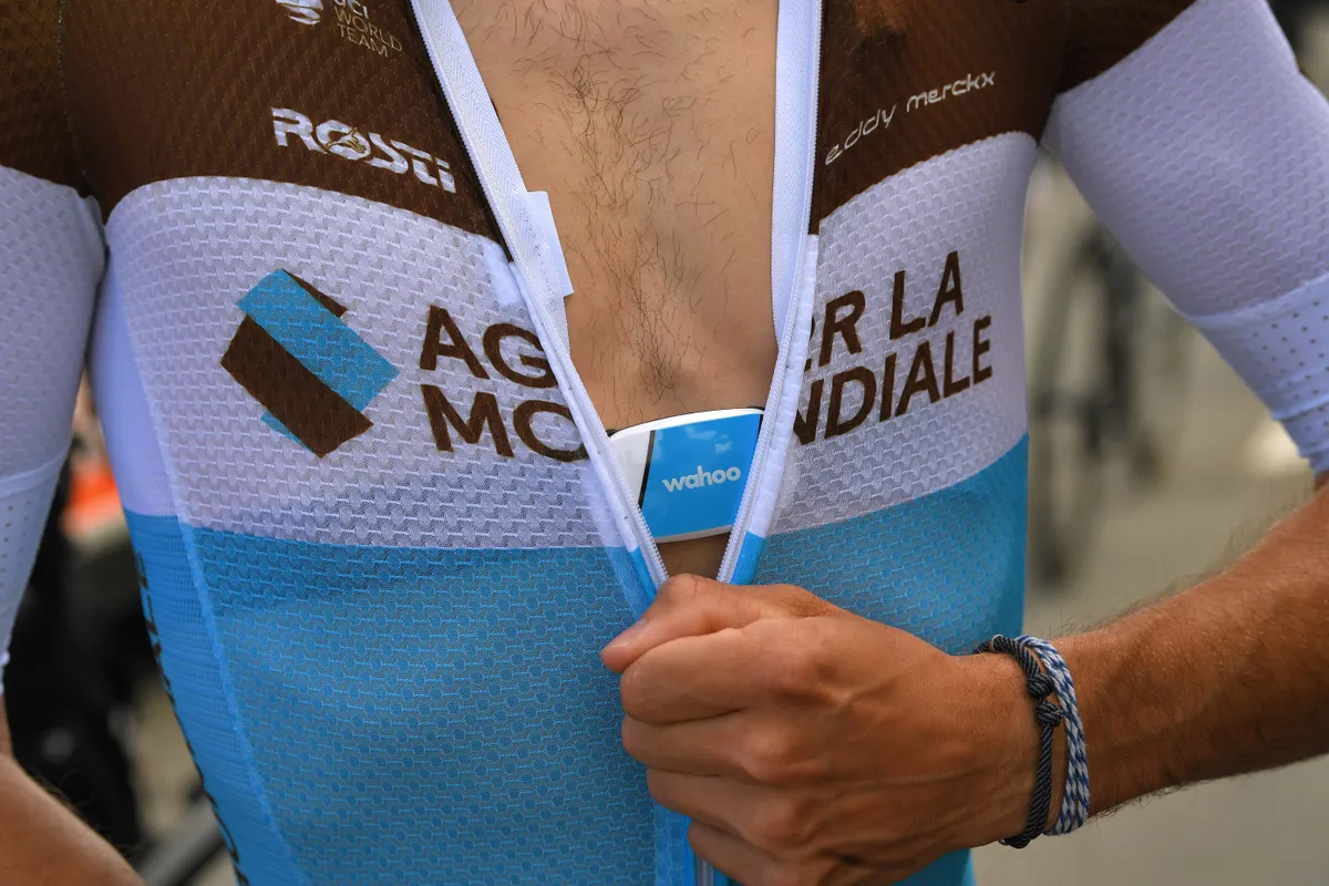 AG2R La Mondiale rider wearing a Wahoo heart rate monitor during the Tour Down Under