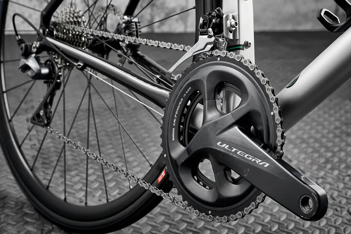 The Kinesis Aithen Disc road bike is equipped with Shimano Ultegra drivetrain