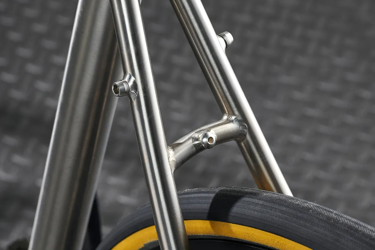 The Kinesis GTD V2 titanium road bike frame has fittings for both racks and mudguards