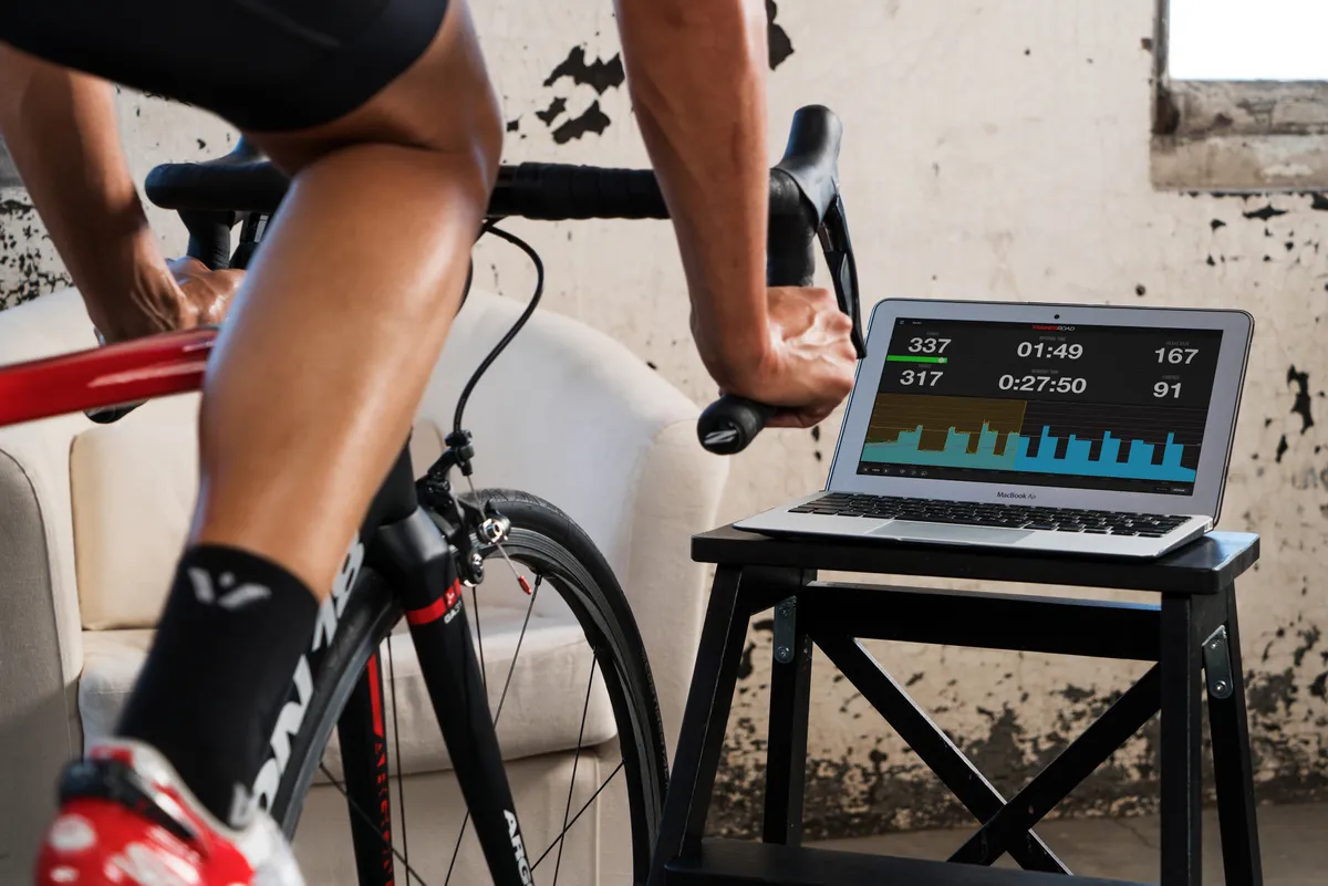 Cyclist training indoors using TrainerRoad