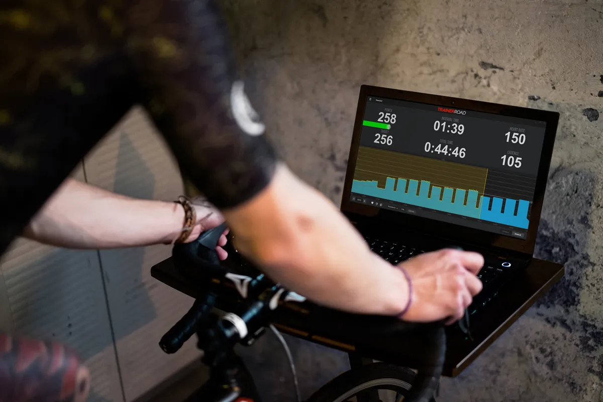 Cyclist training indoors using TrainerRoad