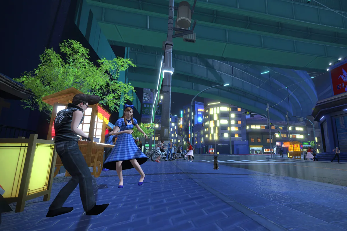 Zwift's new virtual riding world Neokyo is a nighttime metropolis.
