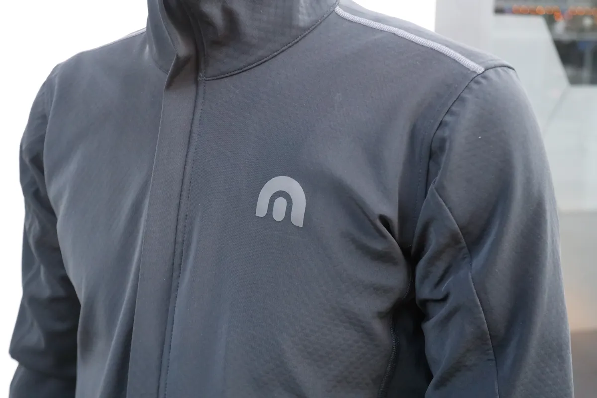 Close up of reflective logo on Megmeister winter jacket