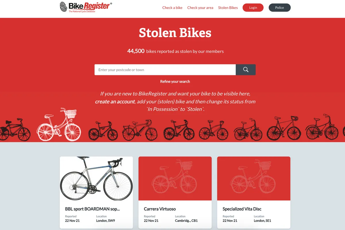 BikeRegister sample page