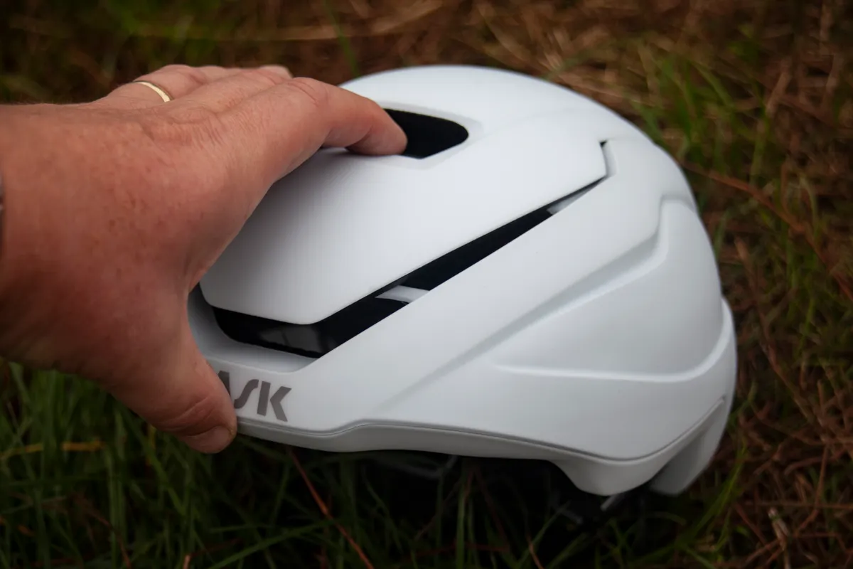 The Kask Wasabi with its front vent open.