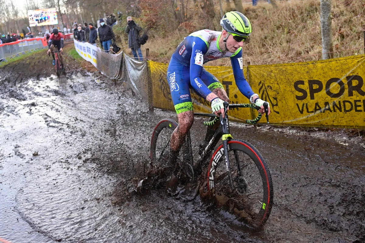 A muddy cyclocross race